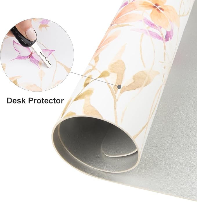 Colorful Star Floral Waterproof Office Desk Mat, 31.5" x 15.7" | Non-Slip Large Computer Gaming Mouse Pad, XXL PC Laptop Protector Pads, PU Leather Desk Writing Pads for Office Home