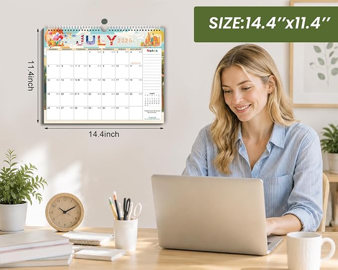 AECCN Calendar 2026-2027 18 Months, 3 Pack-Colorful | 14.4" x 11.4" | 110GSM Thick Paper | No-Bleed | Stickers Attached | Home, School & Office Use