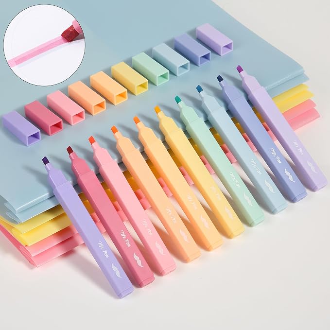 Mr. Pen- Aesthetic Highlighters No Bleed, 10 Pack, Assorted Colors | Chisel Tip, Cute Highlighters Assorted Colors for Journaling, Highlighting, Underlining, Fast Dry, Back to School Supplies
