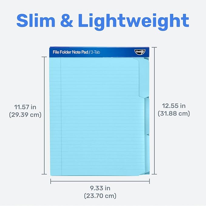 Find It File Folder Notepad, 72-Ct 3rd-Cut Tab Organizer Folders, Blue | Wide-ruled clipboard-style pages, front and back ruled, perforated tear-out sheets, office and school filing organization