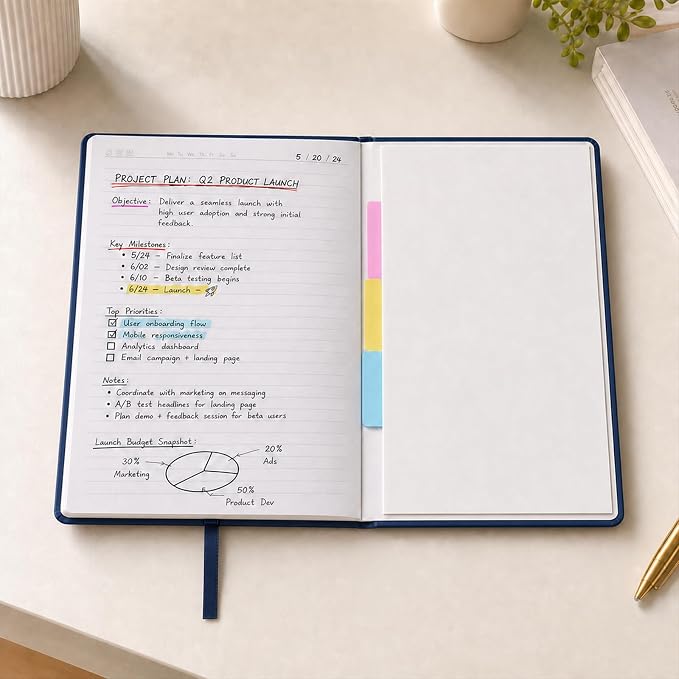 SUIN Hardcover-Journal-Notebooks, A5 Lined Journals Notebook for Writing 200 Pages, 8.2 x 5.5 inch, Classic Ruled Notebooks for Work/Travel/College (Navy Blue- 6 Pack)