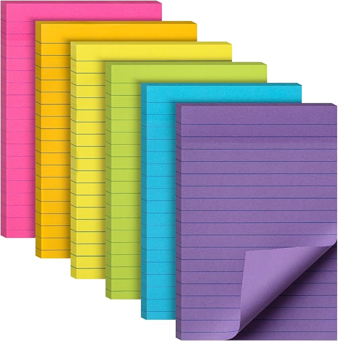 Mr. Pen- Lined Sticky Notes, 4" x 6", 6 Pads, 45 Sheets/Pad | Sticky Notes with Lines, Ruled Post Stickies, Memo Pads, Self-Stick Note Pad for Office, School, Home, Study