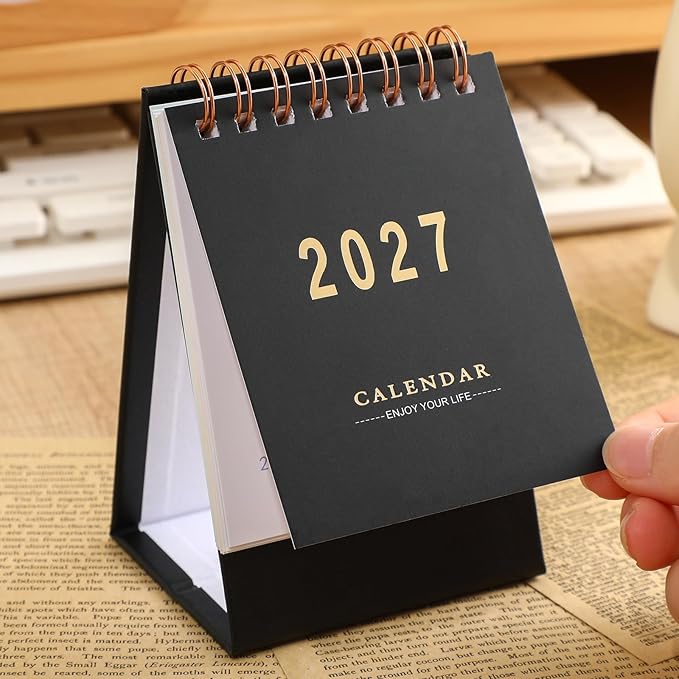 Mini Desk Calendar 2026-2027 - Use July 2026 to Dec 2027 Monthy Small Desktop Calendar 250 GSM Thick Paper Twin-Wire Binding for Home or Office (Black)