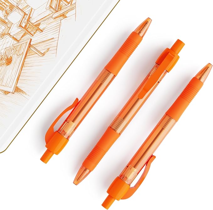 deegtran Pens Bulk, 30 Pack No Bleed Orange Ink Click Pens with Soft Grip, Wholesale Retractable Ballpoint Pens for Office School, Medium Point Smooth 1.0MM