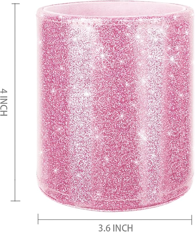 Glitter Pen Holder for Desk, Cute Pencil Cup Pink for Women Girls, Luxury Makeup Brush Holder Large Pu Leather Multi-Functional Organizer Cup for Office, Classroom, Home, Glitter Pink