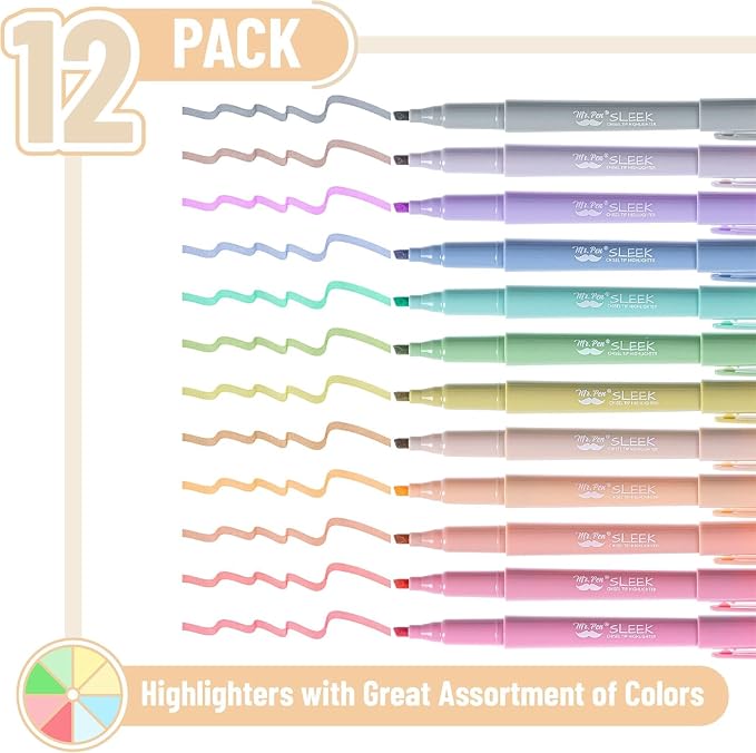 Mr. Pen- Highlighters, 12 Pack, Earthy Colors, Chisel Tip, Quick-Dry | Smear-Resistant, Odorless Highlighters for School, Office & Journaling