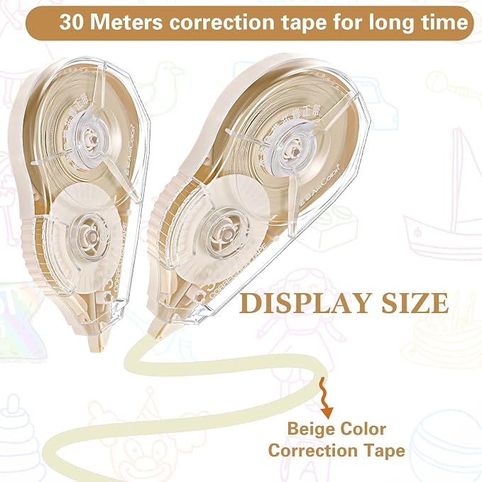 Zonon 4 Pieces Correction Tape Cream Color Beige Corrective Tape Eraser 100 Feet Long for Back to School Office Supplies Crafting, Journal, Note Taking, Case Color May Vary