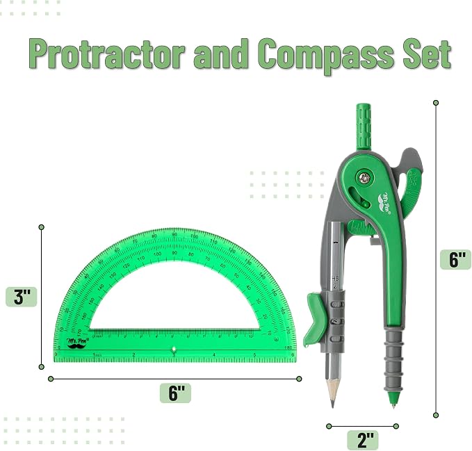 Mr. Pen- Geometry Compass and Protractor Set, 6 Inch Compass | 6 Inch Protractor, Drawing Tool for School, Clear Plastic, Easy Grip, Precision Design for Math, Art, Drafting, Architecture