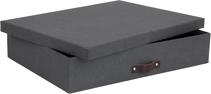 Bigso Sverker Fiberboard Legal/Art Storage Box - Scrapbook Storage Box for Papers, Photos, and More - Durable Keepsake Boxes with Lid and Leather Handle - 3.3in x 17.1in x 12.2in - Black