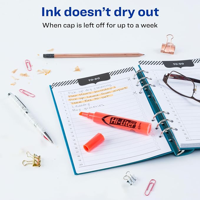 Avery Hi-Liter Desk-Style Highlighters, Smear Safe Ink, Chisel Tip, 12 Fluorescent Orange Highlighters (24050)