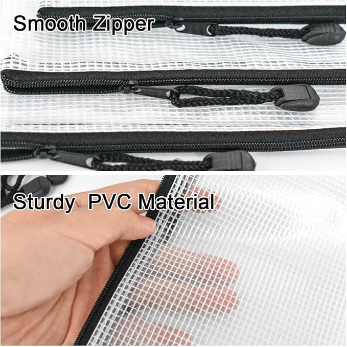Umriox Clear Pencil Pouch, 9.2 x 4.7 in (Black, 20 Packs), A6 Pencil Bags with Zipper Bulk, Mesh Zipper Pouch for Bill Stationary Cosmetics Travel Storage