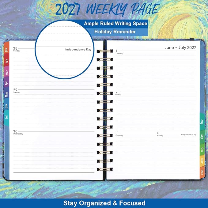 2027 Planner – Weekly ＆ Monthly Planner 2027, Jan.2027 - Dec.2027, 6.4" x 8.5", 2027 Calendar Planner with Tabs, Hardcover, Strong Binding, Thick Paper, Back Pocket, Elastic Closure, Inner Pocket