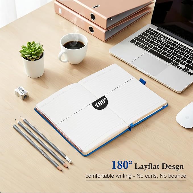 Comix Aesthetic Lined Journal for Men & Women, 192 Page, 100GSM Leather Journal, 5.5" x 8.3", Be Water Hardcover Notebook for Writing & Note Taking, Fits for Office School Home, Dark Blue