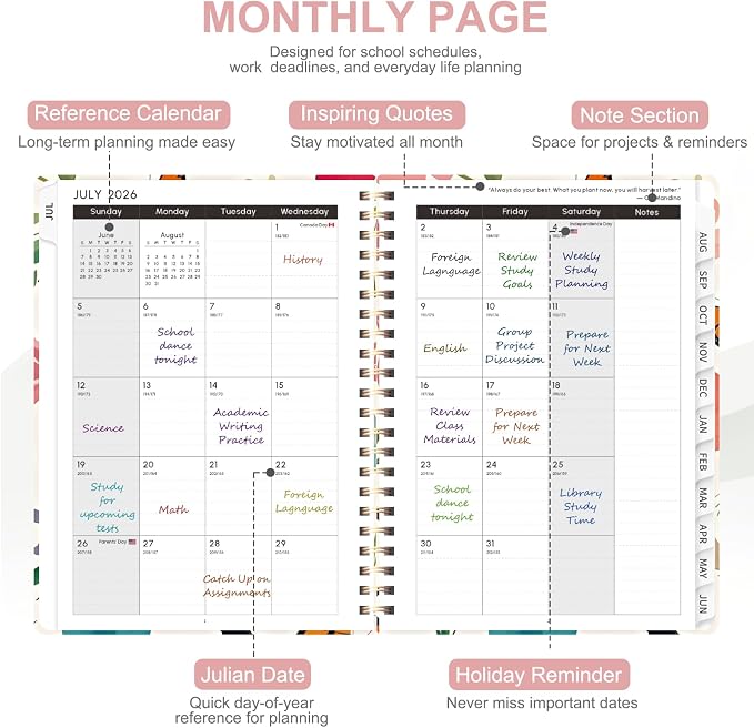 Planner 2026-2027, Weekly and Monthly Academic Year Calendar Planner, July 2026 - June 2027, Daily Agenda Book for Office School Supplies, A5(6.3'' x 8.5'')