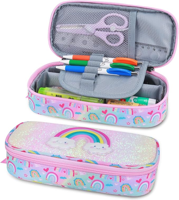 RHCPFOVR Kids Pencil Case for Girls-Soft Zipper Large Capacity Pencil Pouch for Girls Pencil Case for School Pencil Bag for Toddler (Pink-Rainbow)
