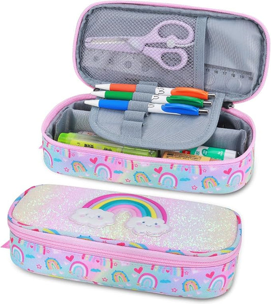 RHCPFOVR Kids Pencil Case for Girls-Soft Zipper Large Capacity Pencil Pouch for Girls Pencil Case for School Pencil Bag for Toddler (Pink-Rainbow)