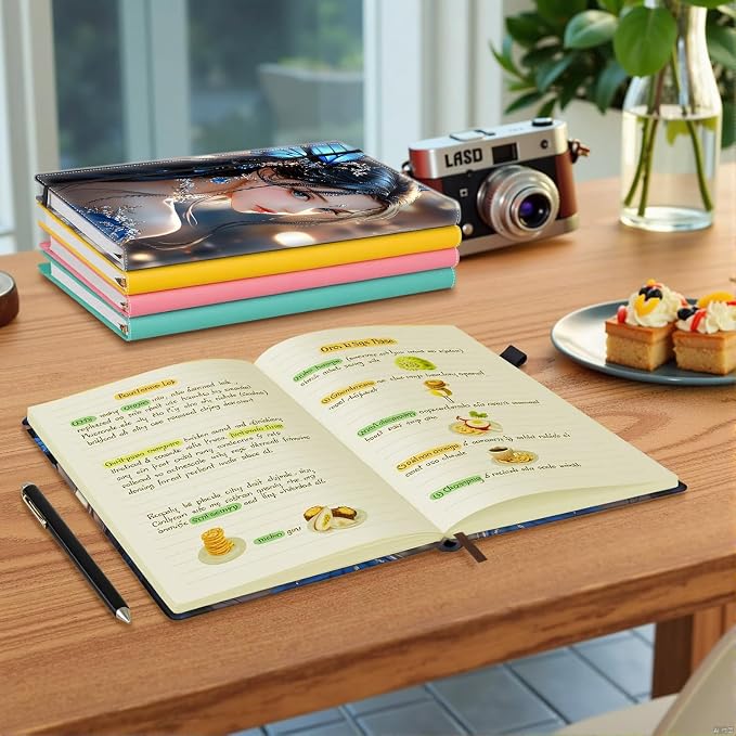 Hardcover Executive Notebooks, A5 PU Leather Lined Journal Notebook, 200 Pages Thick Paper Subject Notebooks for School,Work,Home Writing Business Notebook, Diary Book ，Anime Girl