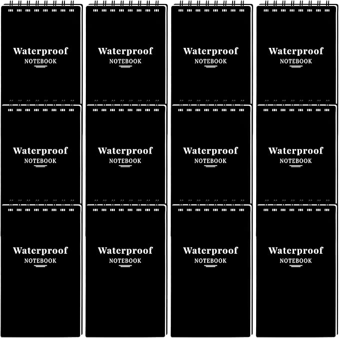 12 Pack 3x5" Waterproof Mini Notebook, Top Spiral Small Notepad for Outdoor | Pocket Notepad, Stone Paper Note Pads, All-Weather Tearproof Stain & Grease Resistant, for Camping Office Travel Work School