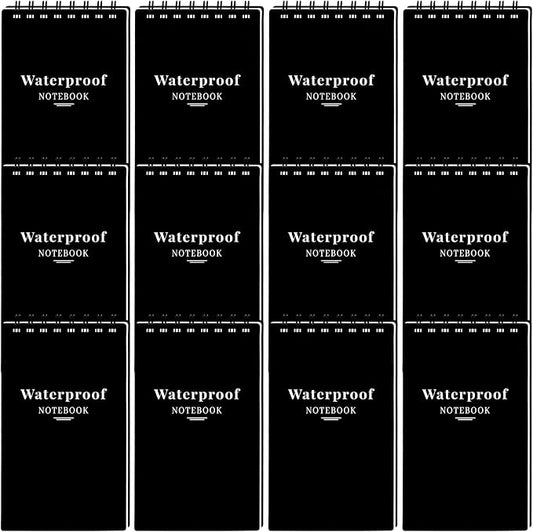12 Pack 3x5" Waterproof Mini Notebook, Top Spiral Small Notepad for Outdoor | Pocket Notepad, Stone Paper Note Pads, All-Weather Tearproof Stain & Grease Resistant, for Camping Office Travel Work School