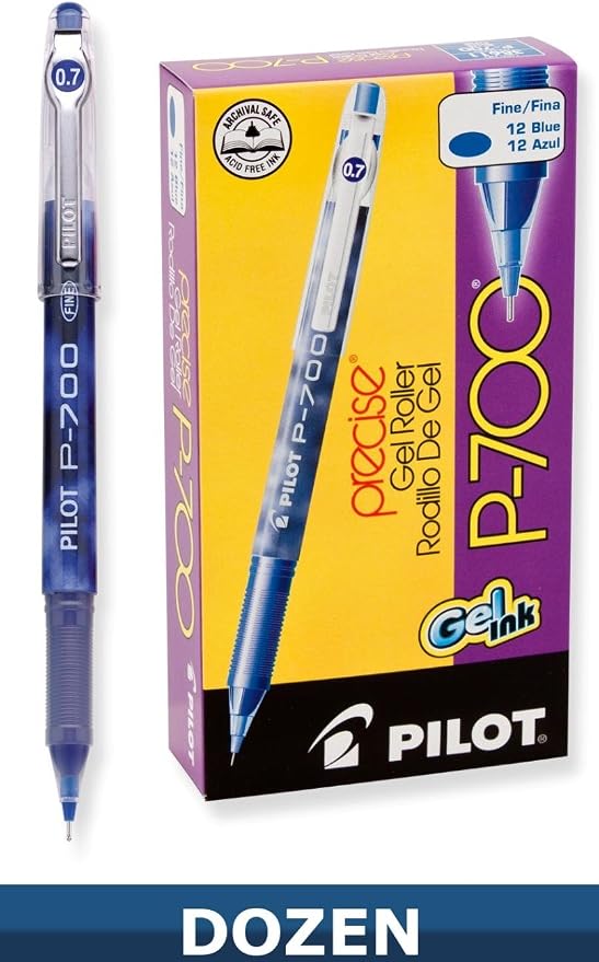 Pilot Precise P-700 Gel Ink Rolling Ball Stick Pens, Fine Point 0.7mm, Blue Ink Pens, 12-Pack