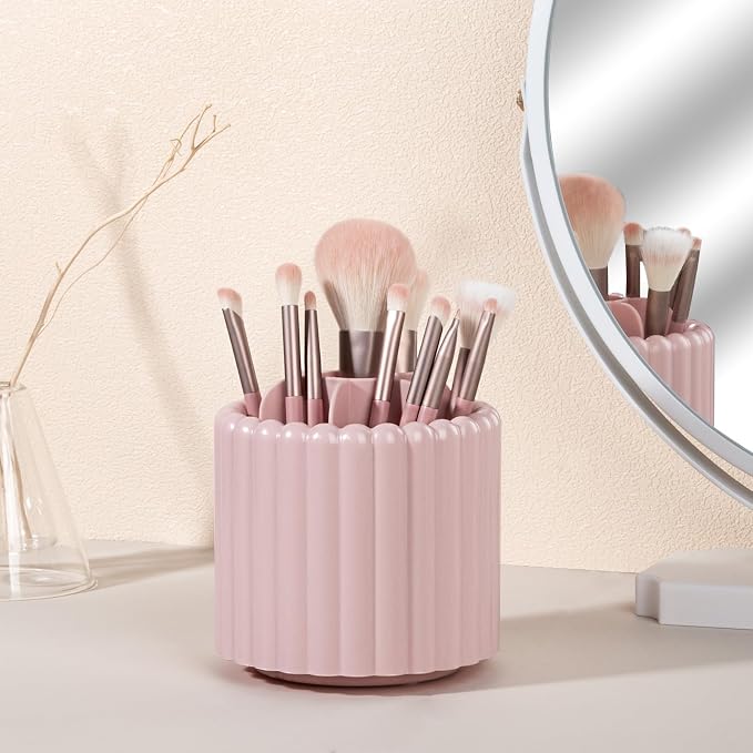Anyoifax 360 Rotating Makeup Brush Holder 7 Slots Make Up Brush Organizer Removable Spinning Cosmetic Brushes Storage Pen Holder for Vanity, Dresser, Desk, Pink | 7 Slots Make Up Brush Organizer 360 Spinning Cosmetic Storage Pen Holder for Desk, Vanity...