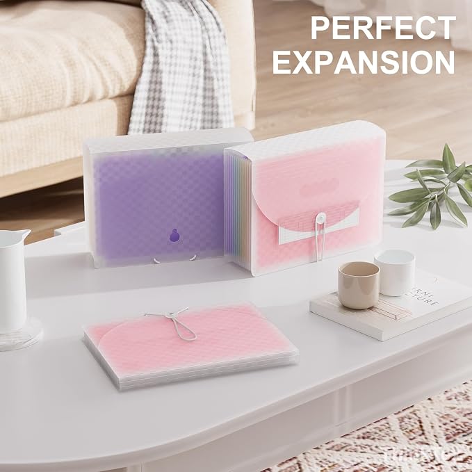 ThinkTex Accordion File Organizer, 12 - Pocket Expanding File Folders | for Paper Receipts, Bills & Taxes Organizer, Letter/A4 Size Document Holder for School, Office, home with Colorful tabs- Pink