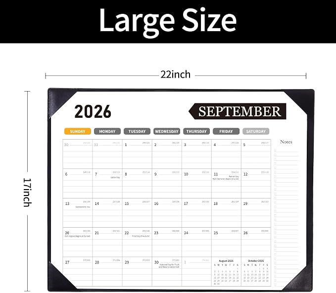 Large Desk Calendar 2026-2027, 22x17 Inch PU Leather Desk Pad Calendar, 18 Months (Jul 2026 - Dec 2027), Big Desktop Blotter for Office, Home & Classroom