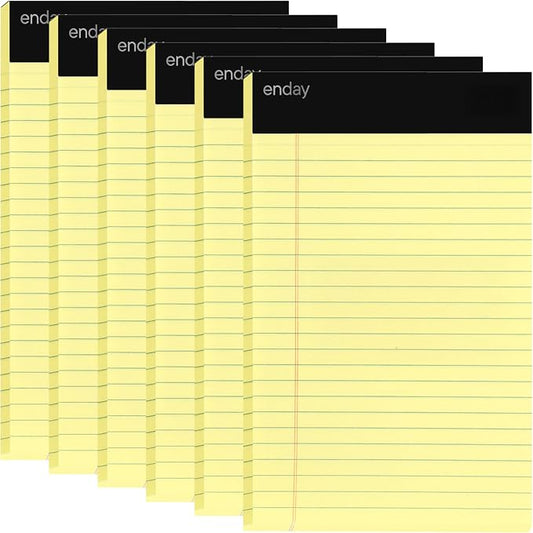 Yellow Legal Notepads 5x8, Pack of 6 - legal Ruled Writing Pad. Perforated Edge. Canary Yellow, Universal, Junior Size, 50 sheets per Pad. By Enday