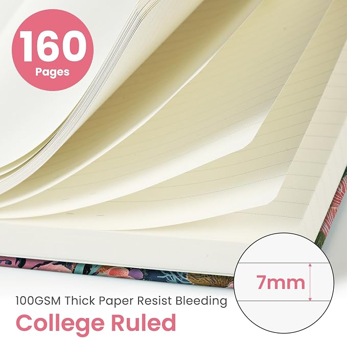 Taja Lined Journal Notebook for Women & Men, Hardcover Leather Journal for writing, A5 College Ruled Notebook for Work & Note Taking, Perfect for Office School Home Supplies, 160 Pages, Jellyfish