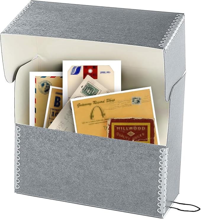 Lineco Archival Document Storage Box, Gray, 12.5" x 10.5" x 5" | Letter-Sized, Metal Edge, Acid-Free Boxboard Case, Includes 12 Folders, Organize Files, Prints, Photos
