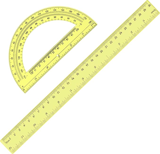 Zonon 2 Pcs 12 Inch Clear Ruler and 6 Inch Plastic Protractor Set, Dual Scale Inch/Cm Math Geometry Measuring Tools for Back to School Students Teachers Classroom Office Drafting Use(Yellow)