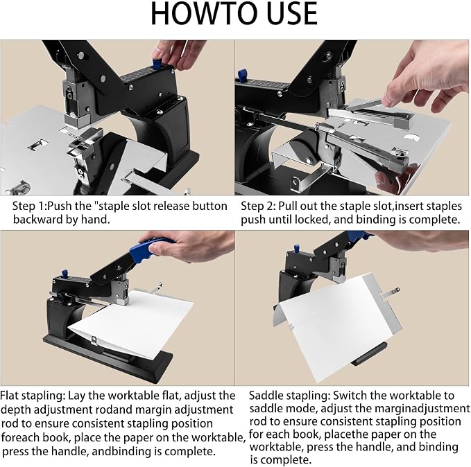 Heavy Duty Stapler with 3000 23/6 Staples, Flat Stapling & Saddle Stapling Mode 2 in 1, Large Capacity Office Stapler for Paper Binding, Offices, Print Shops