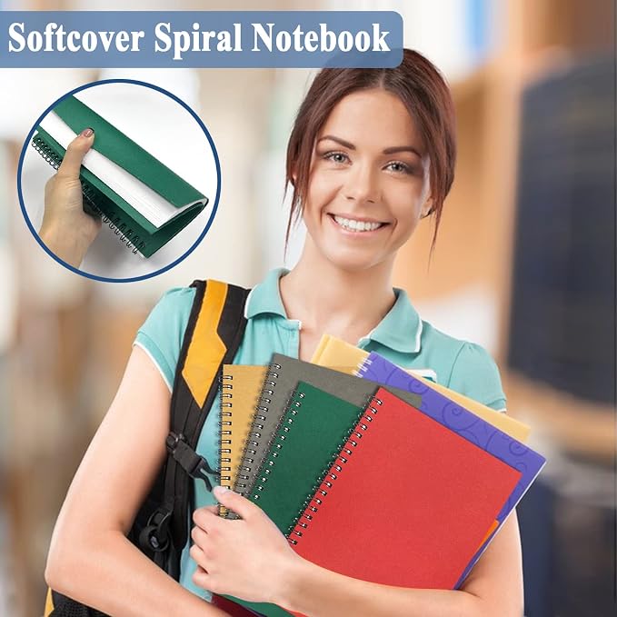 6Pack Spiral Notebook, 5.7x8.3” Small Notebooks for Work 120 Page Note Pads | A5 Multi Pack Spiral Bound College Ruled Notebook Journal for Writing Kraft Cover Lined Notepad for Office School Journaling