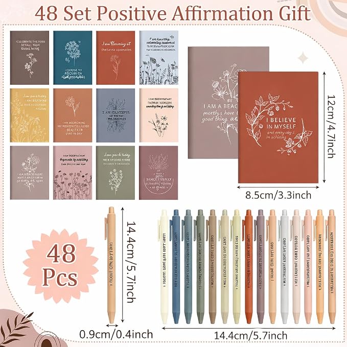 Mooliwe 96 Pcs Positive Affirmation Gift Set Gratitude Notebooks with Pens Small Bags Motivational Encouragement Notepads Daily Affirmations Journal for Women Stress Relief Self Care (Fresh)
