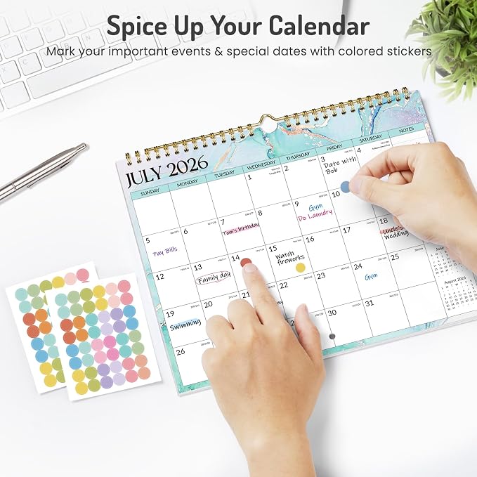 Forvencer 2026 Calendar, 21-Month Wall Calendar 2026, Apr 2026 - Dec 2027, 11" x 8.5" Monthly Planner Calendars with Note Pages & Stickers, Unruled Blocks, Spiral Binding Hanging for Home Office