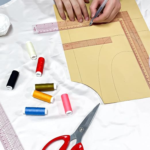 KEARING 12" Plastic L-Square Ruler - Clear Sewing Ruler for Pattern Making | Clear L-shaped right angle ruler for dressmaking and fashion design. Non-rub sandwich line scale for sewing patterns.