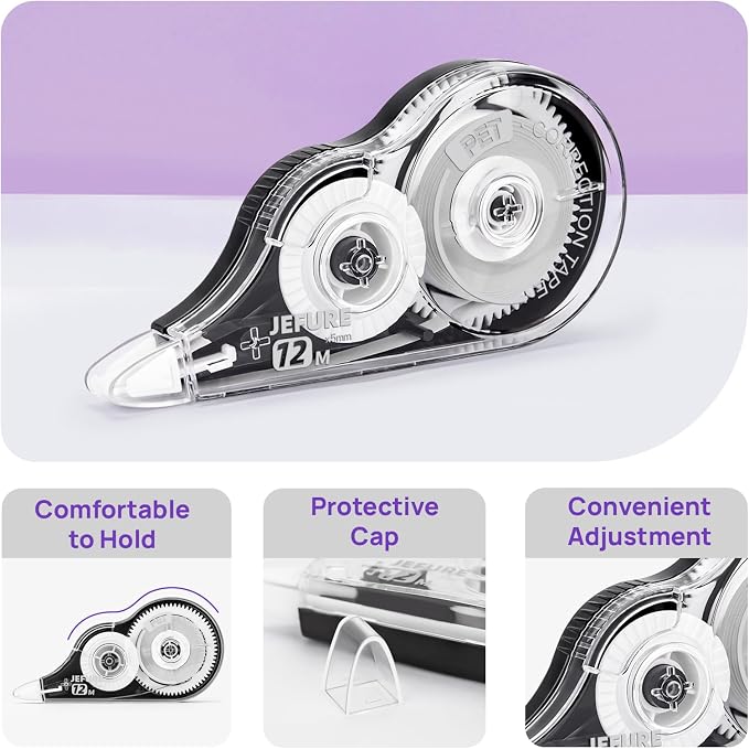 12 Pcs Correction Tape, 39.37 Ft White Wrong Out Tear-Resistant Bulk, Instant Corrections Easy to Use Applicator for School, Office, Note Taking, Journal (Tape Width 0.2 in，Clear)