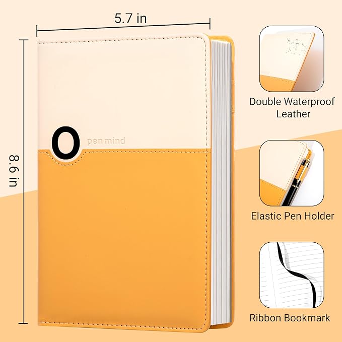CAGIE Lined Journals for Writing, Two-Toned Hardcover Journal Notebook for Women, 256 Pages A5 Journal with 100GSM Thick Paper for Work Note Taking Diary, Refillable Design,8.6 x 5.7 Inch,Yellow | 256 Pages, 100gsm Thick Paper, Refillable, Two-Toned Ha...