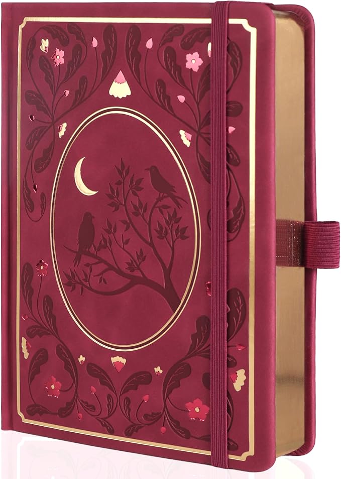 TIEFOSSI Line Journal Notebook, A5 Hardcover Rule Journal for Women Men | 100gsm 316 Numbered Pages Diary, Aesthetic Leather Bird Pattern for Journaling Organization,Planning, Tracking & Sketching