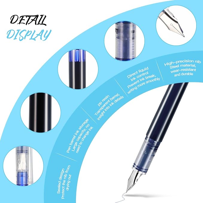 Zonon 16 Pieces Disposable Fountain Pens Multicolor Set Colored Ink Writing Fountain Pens Assorted Color Extra Fine Point Nib for Calligraphy Sketching, Holiday Gifts Office School Supplies