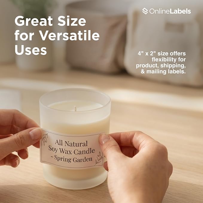 OnlineLabels 4" x 2" Rectangle Mailing Labels - White Matte - 250 Sheets | Permanent Adhesive, Blank Rectangle Labels, Inkjet and Laser Compatible, Ideal for Mailing & Address Labels