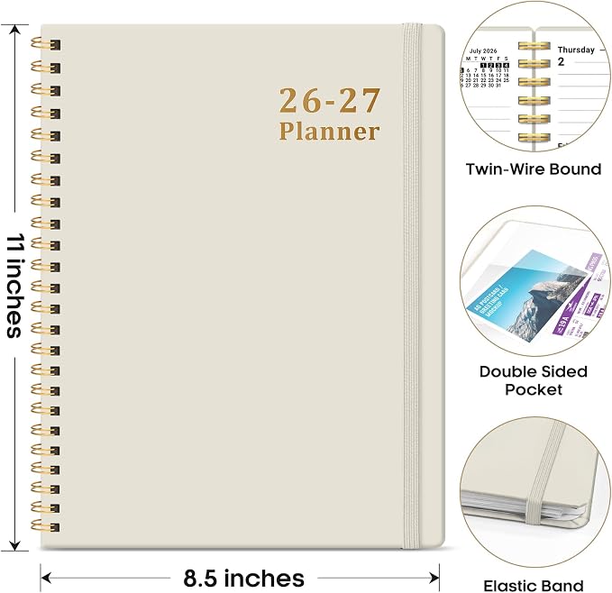 Planner 2026-2027, 8.5" x 11" Weekly and Monthly Academic Year Planner Calendar, July 2026 - June 2027, Hardcover Large School Planning Agenda With Tabs, Perfect for School & Office Supplies, A4, Beige