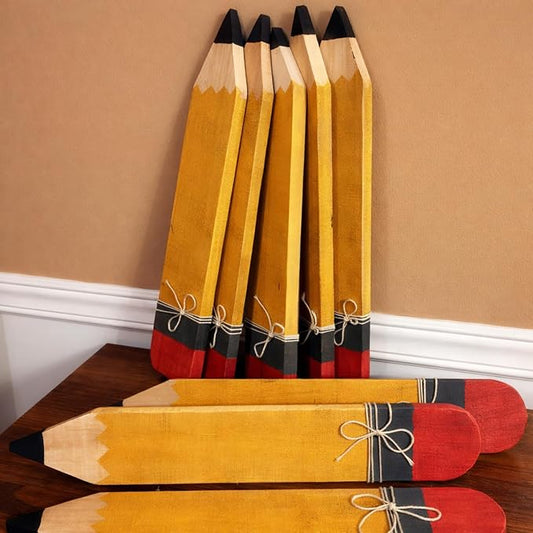 Novabright 7 Pcs Back to School Wooden Pencil Tiered Tray Decor 5.12 x 1.18 Inches Back to School Table Centerpiece Tabletop Classroom Teacher Pencil Name Tags Signs for DIY Crafts Desk Rustic Decor