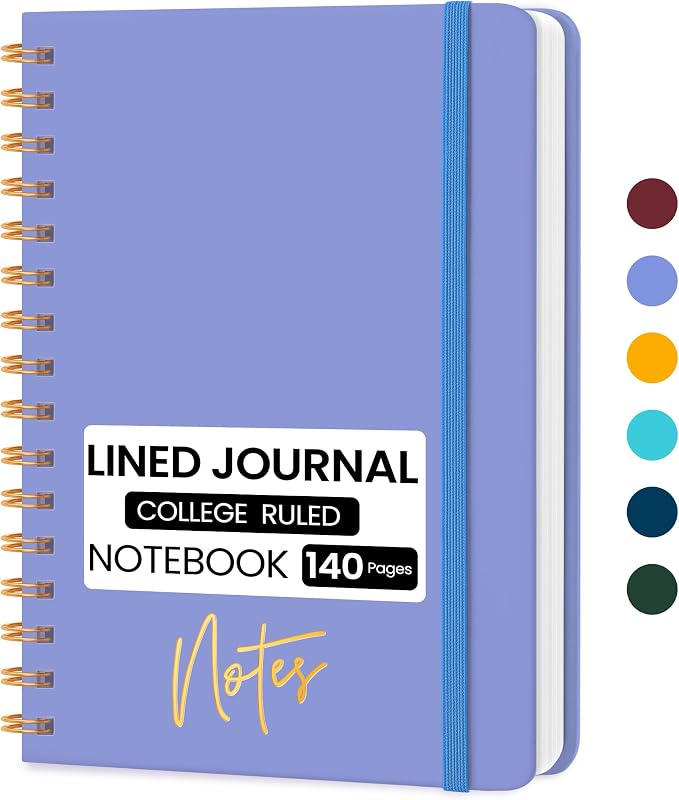 CICPAP Lined Spiral Journal Notebook, A5 College Ruled Notebook for Journaling, Note-Taking, and Daily Planning, Durable Hardcover with an Elegant Design, Periwinkle