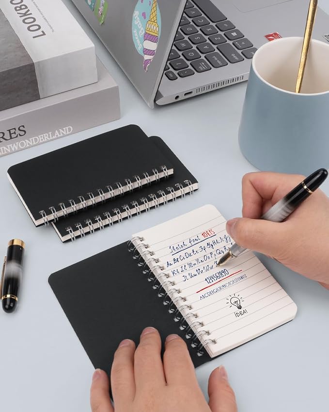 Dynta Spiral Notebooks Memo Pads 3x5 Bulk, 60 Packs Small Pocket Notebooks, Mini Notepads Black Cardboard Cover for Note-Taking, Writing, Office, School, Work, College (60 Sheets/120 Pages)