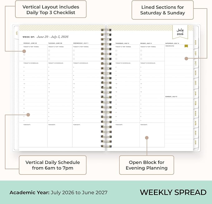 Blue Sky 2026-2027 Weekly & Monthly Academic Planner, 5.9"x8.6" Floral Mint | July 2026 - June 2027, Flexible Cover, Laminated Tabs, Storage Pocket, Academic Year, Day Designer