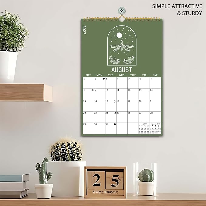2026-2027 Wall Calendar, 18 Months Moon Calendar from July 2026 - December 2027, Aesthetic Lunar Boho Large Calendar for Home Office Kitchen, Thick Paper for Monthly Organization, Moon Phases, 10"×14.5"