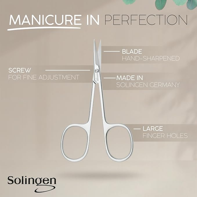 Solingen Curved Cuticle Scissors – Precision German Steel for Manicure & Pedicure, Eyebrow & Eyelash Grooming, Extra Sharp with Premium Storage Case