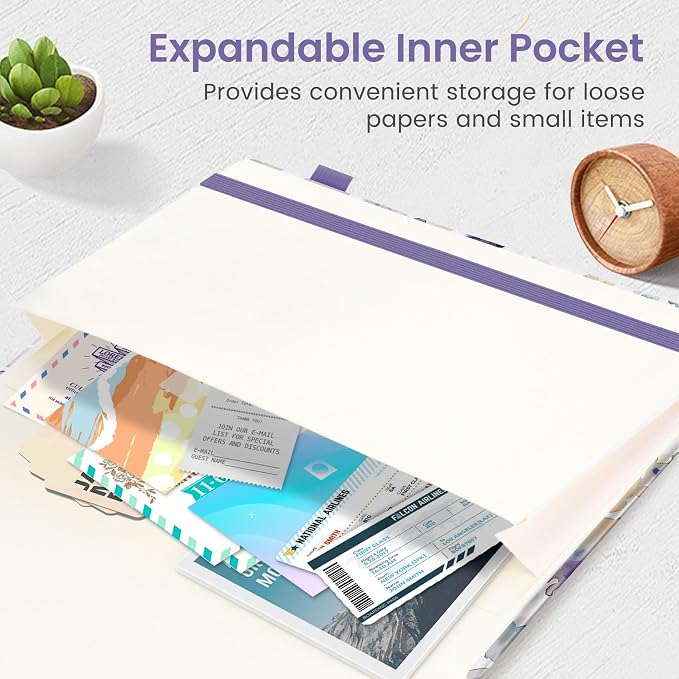 Taja Aesthetic Lined Journal for Women, Pretty 6" x 8" Notebook for Work & Note with 160 College Ruled Pages, Hardcover Leather Notebook for Journaling, Note Taking, Bible Study, Purple Blocks