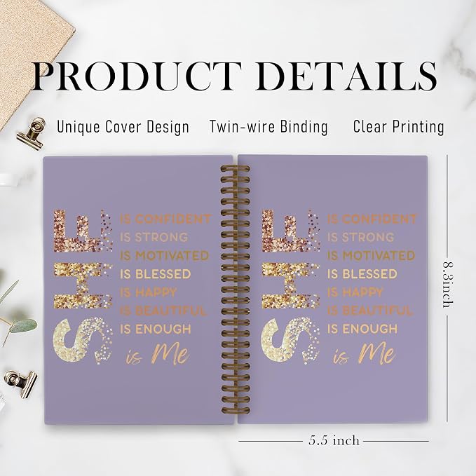 Purple Gold She Is Me Self Love Spiral Notebook, Inspirational Self Care Journal Notebook, Self Love Notebooks for School Work, Positive Office Supplies Gifts for Women Girls, 5.5x8.3 Inch